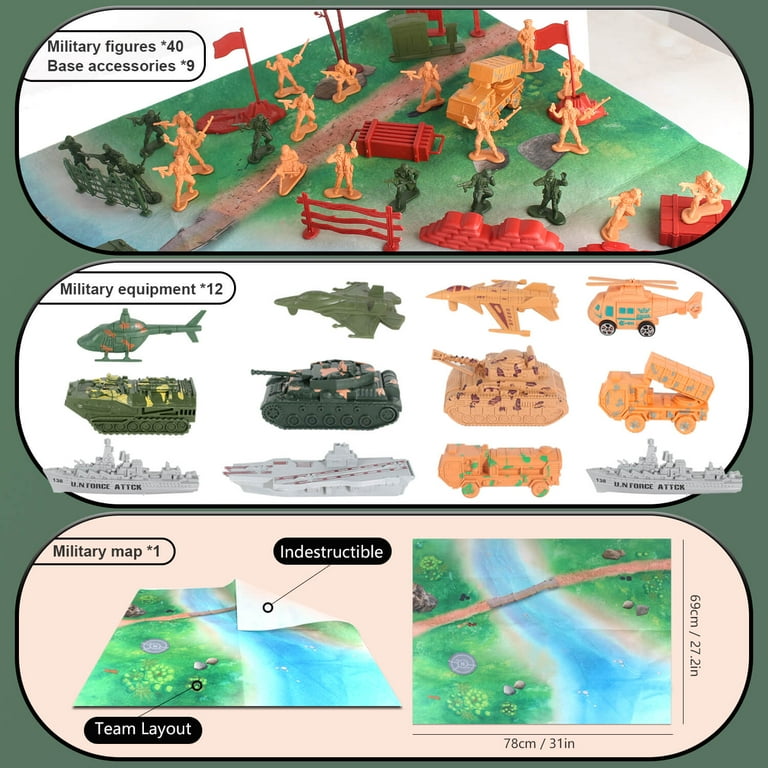 Jiakora Army Men Plastic Set, Includes Soldier Toys, Battle Mat