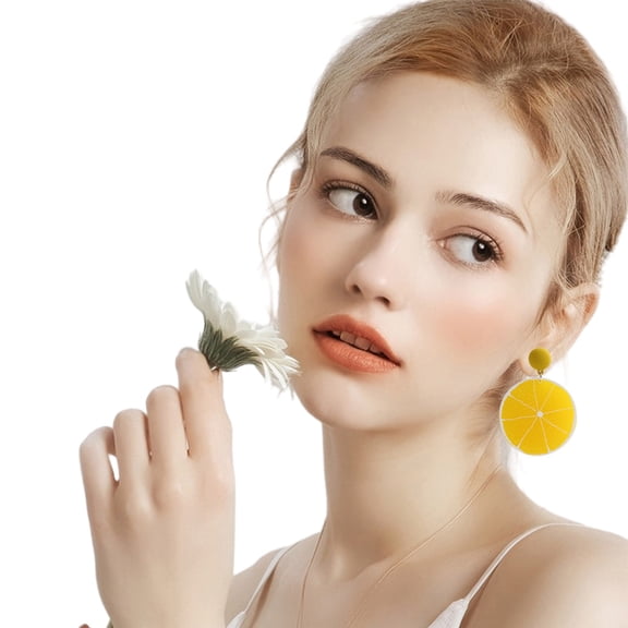 QIQUWOHUL Cool Summer Lemon Earrings Feminine Personality Exaggerated Trendy Earrings 1 Pair Of Earrings