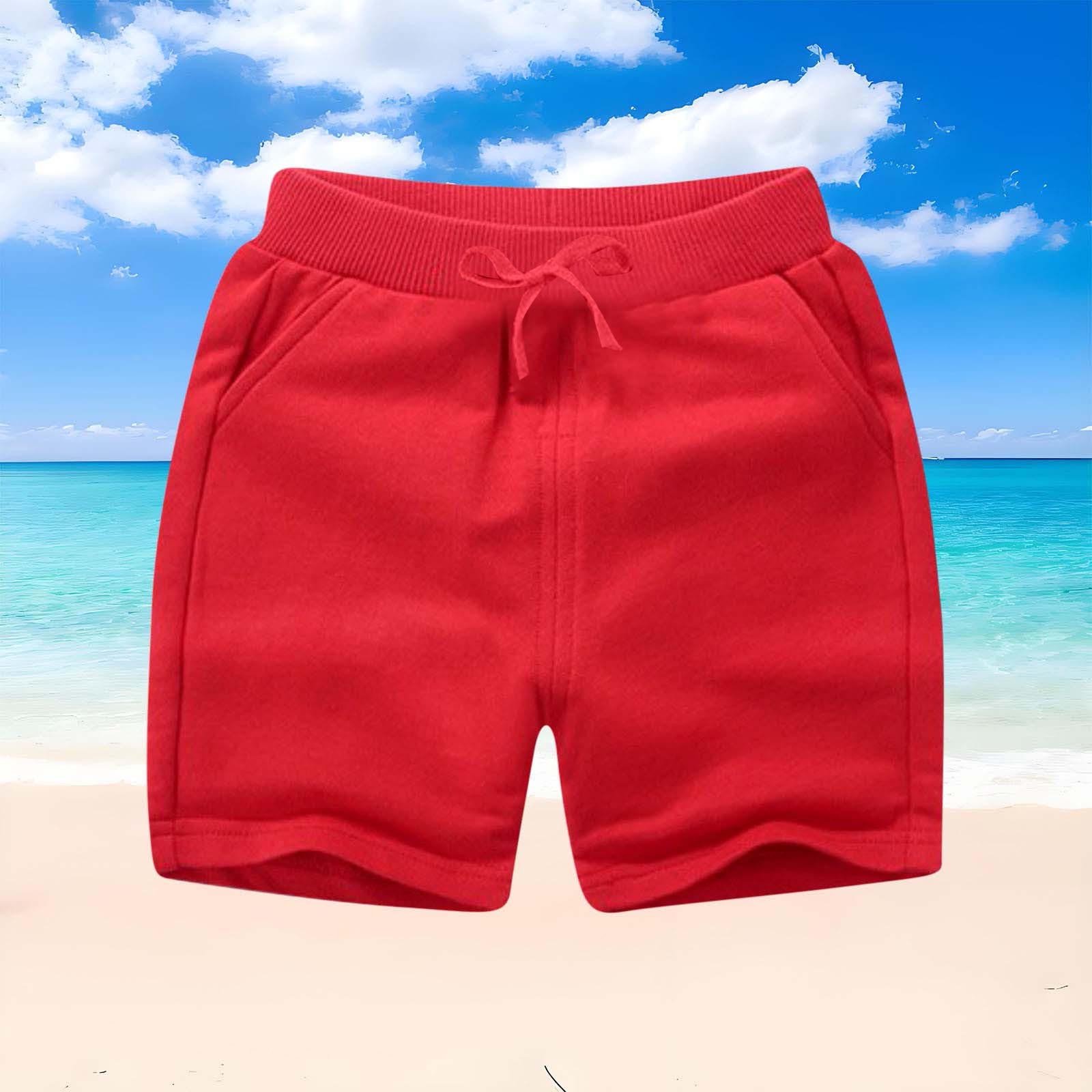 ATOGUTA Boys Shorts with Pockets Kids Summer Casual Sweat Shorts Elastic Waist Jogger Short Pants Red Size 1-12 Years