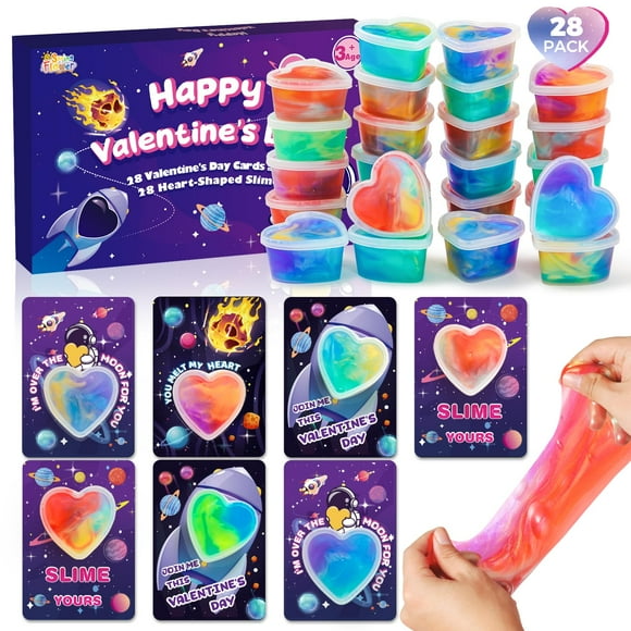 Set de tarjetas de San Valentín SpringFlower con Galaxy Slime, paquete de 28
