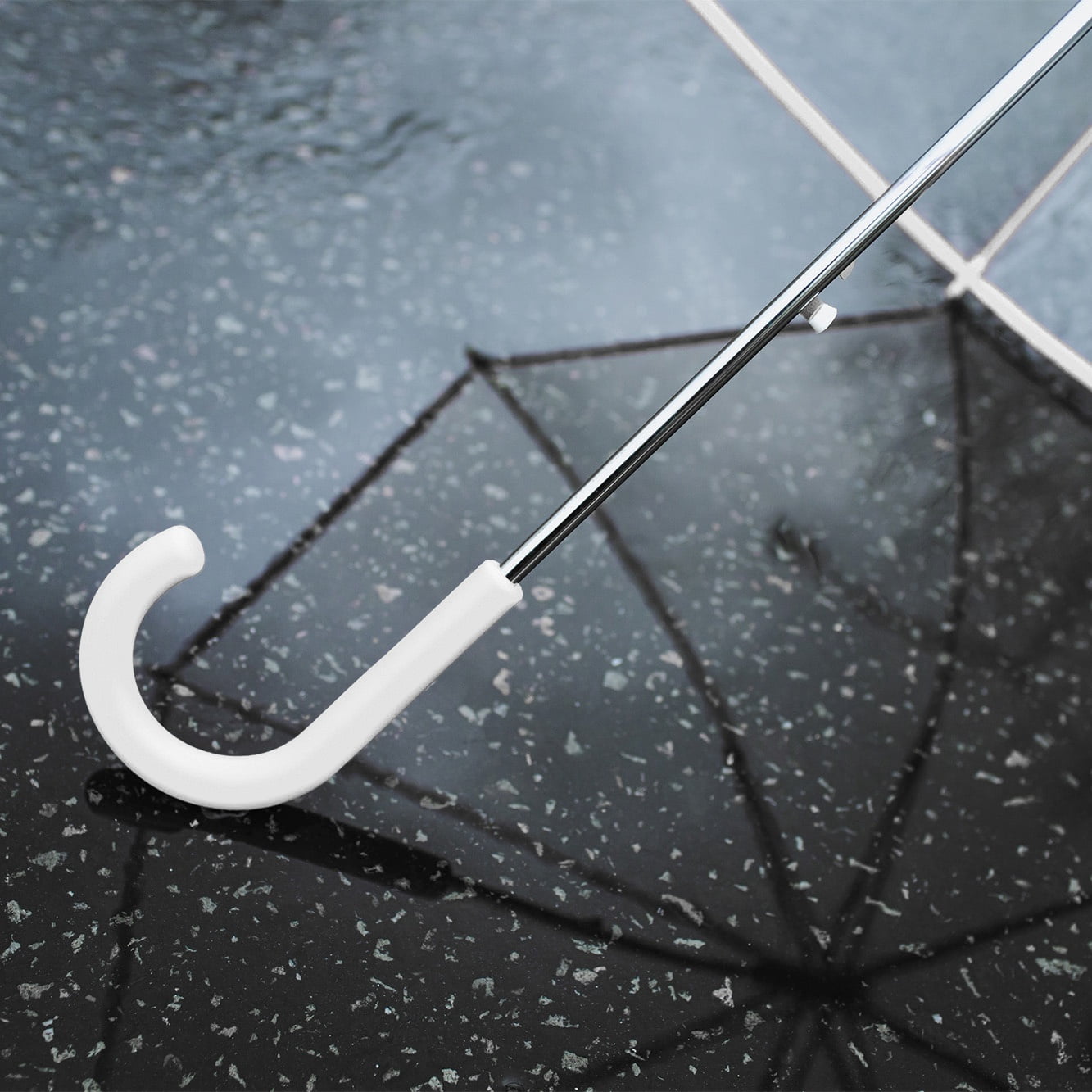Weather Station Clear Rain Umbrella, Adult, Dome Canopy, Bubble, Automatic Open, Bubble, Waterproof, Lightweight, Full 52 Inch Arc, Stick, White