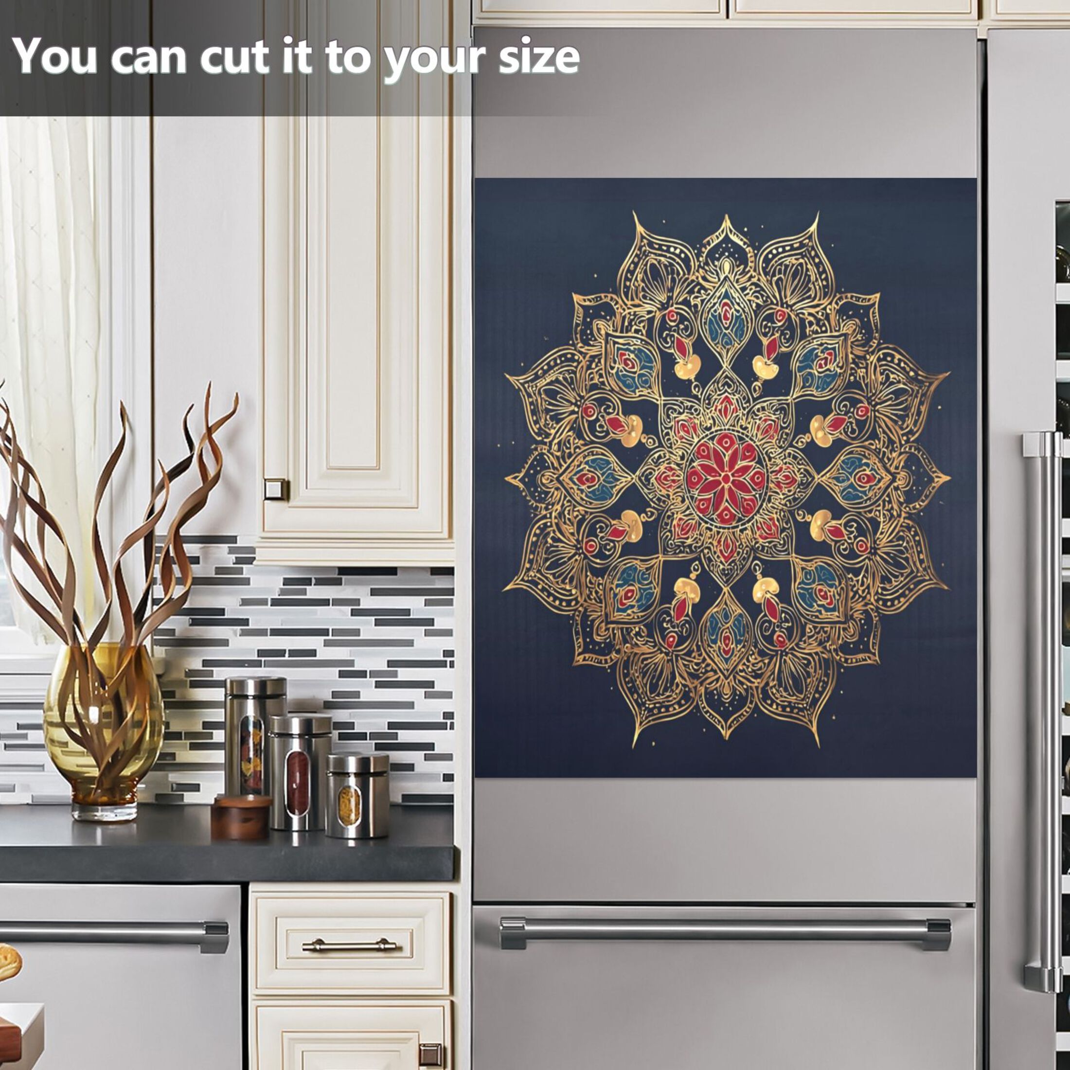 IAUYY Magnetic decorative sticker - 23x26 Inch PVC Refrigerator Decorative Cover, Removable DIY Art for Kitchen Appliances Deep Blue Presents Exquisite
