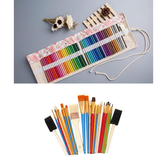Kits de herramientas de pintura artística 26 en 1 25 piezas de pincel + 1 bolsa de bolígrafo enrollable de Baoblaze Caja de almacenamiento de pinceles de pintura