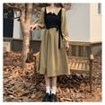thumbnail image 3 of Vestido de manga larga, vestido de manga larga, vestido con lazo en la cintura, vestido falso de dos piezas, valor inmejorable, 3 of 9