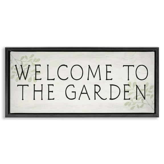 Stupell Industries Vintage Welcome Gardener Plants & Flowers Painting Black Floater Framed Canvas Art Print Wall Art, 25 x 11