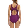 thumbnail image 4 of HiMONE Ladies One Piece Swimsuit Sleeveless Bathing Suits U Neck Backless Swimwear Color Block Surfing Purple S, 4 of 4