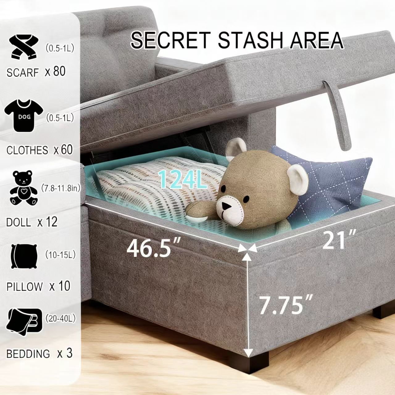 Howcool 82" Sectional Sofa Bed, L-Shaped Sleeper Pull Out Couch with Storage Chaise & USB Charging Ports, Linen Fabric for Small Apartment Living Room, Light Grey(Thick Sponge)