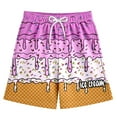 thumbnail image 3 of LIIPEE Girl Boy Casual Shorts Cartoon Waffle Ice Cream Printed Elastic Waist Drawstring Shorts With Pockets Boys Stylish Vacation Pants,Purple,7-8 Years, 3 of 3