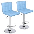 thumbnail image 1 of Leopard Bar Stools, Modern PU Leather Adjustable Swivel Bar Stool with Back, Set of 2 ( Light Blue ), 1 of 10