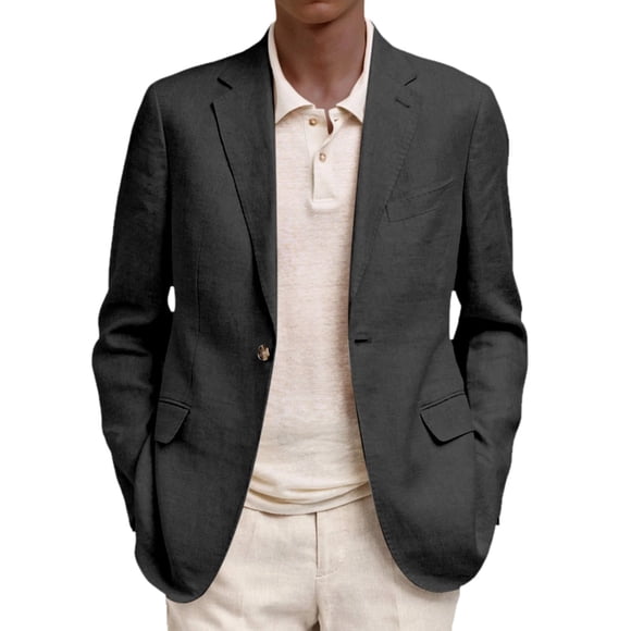 Breezora Tailored Men's Long Sleeve Notch Collar Casual Blazer with Pocket Detail for Office and Business Events XXXL Size Black