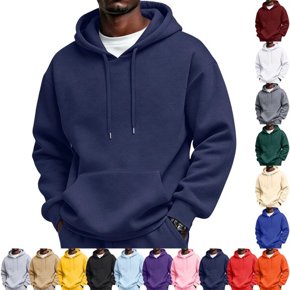 GrmtClth Men's Hoodies Long Sleeves Casual Pullover Hooded Sweatshirt with Kangaroo Pocket – Cozy Tall hoodies for men Navy M