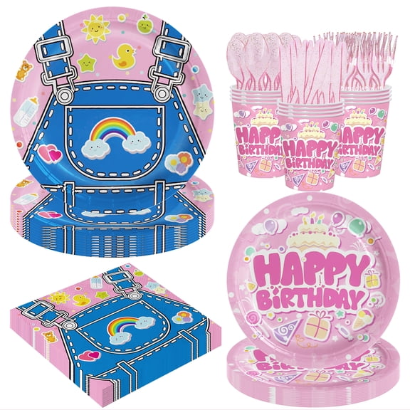 Pink Teacher Birthday Party Decorations Green Plates Napkins Party Supplies Disposable Paper Cups Tableware Set for Boys Kid Teen Birthday Decor Serves 20