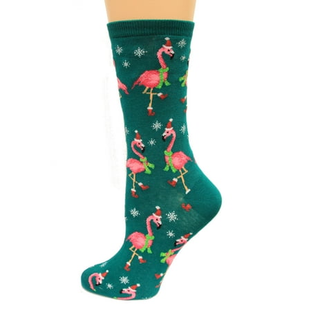

HotSox Womens Santa Flamingos Socks Forest 1 Pair Womens Shoe 4-10