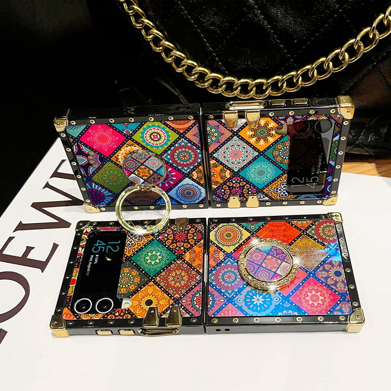 For Samsung Galaxy Z Flip 5 Flip 4 Flip 3 Square Retro Leather Shockproof  Case