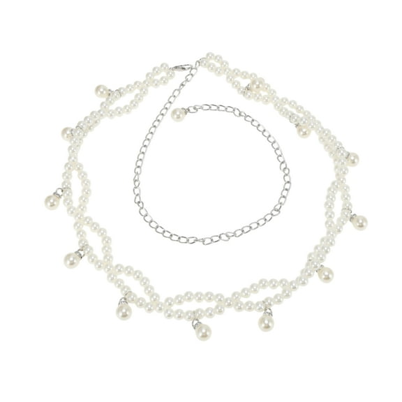 Unique Bargains 1 Pc Adjustable Waist Cord Elegant Pearl Braiding Adjustable Waist Belt White