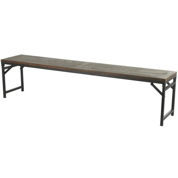 DecMode Teak Wood Long Bench with Black Metal Legs, Dark Brown