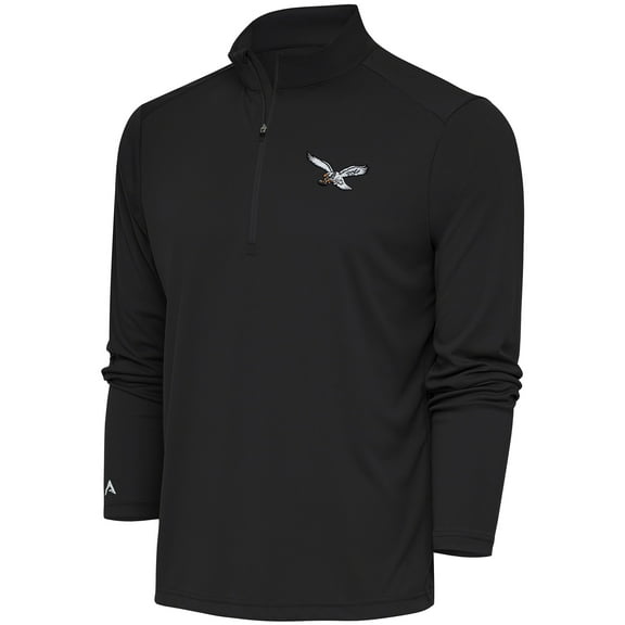 Men's Antigua Gray Philadelphia Eagles Throwback Logo Tribute Quarter-Zip Pullover Top