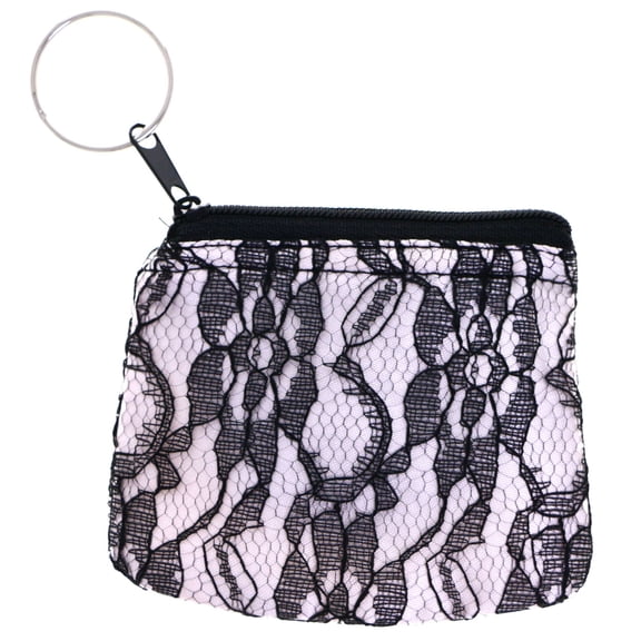 Split-Ring Flower Coin-Purse-Keychain White/Black
