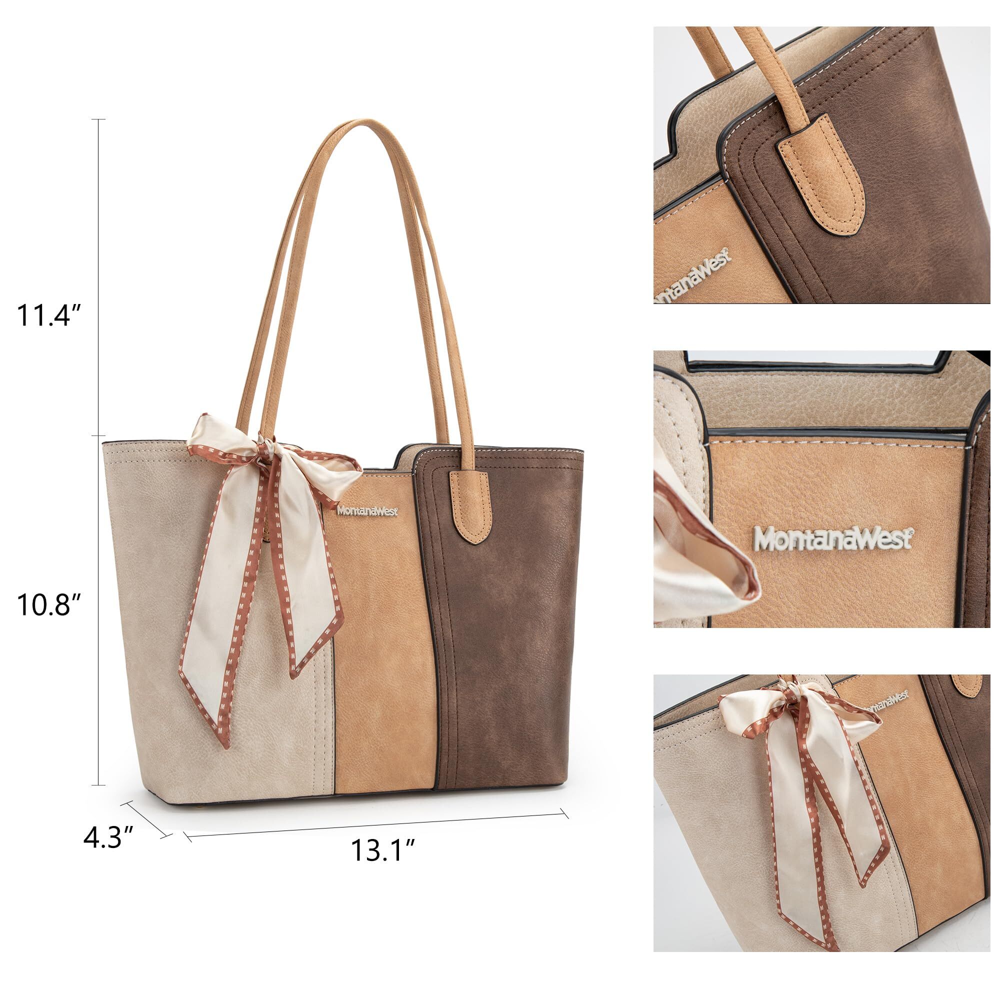 Montana West Tote Bag for Women with Scarf, Beige photo 4