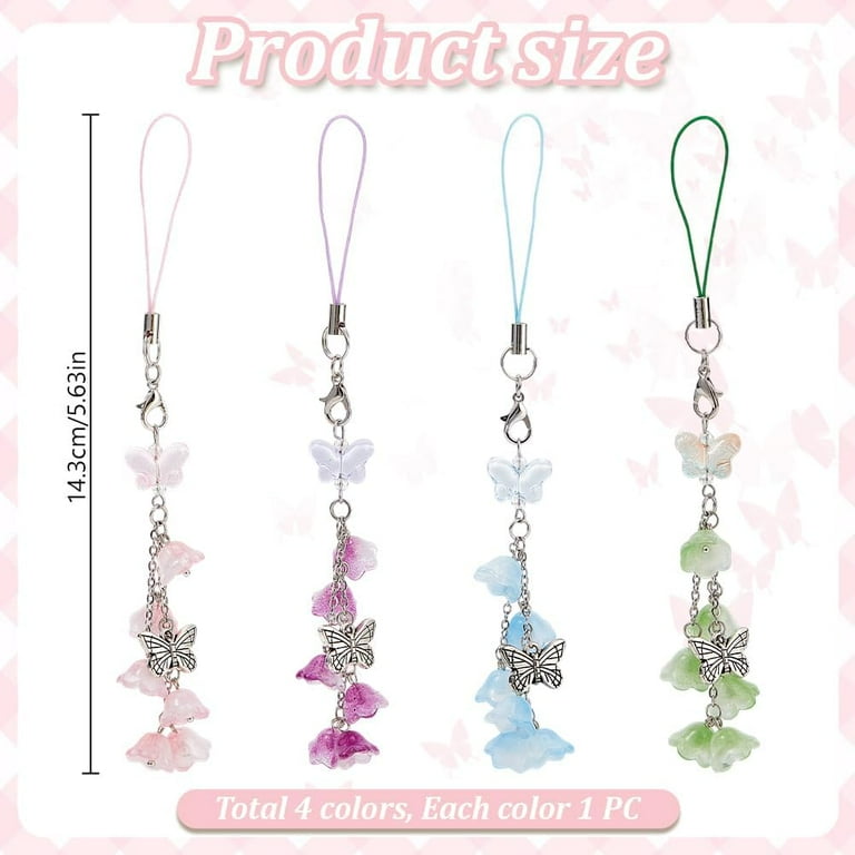 1Sets 4Colors Lily of the Valley Phone Charms 4pcs Cute Butterfly