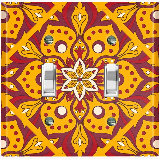Metal Light Switch Plate Cover Burgundy Orange Flower Mandala Tile Pattern MDL038