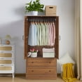 thumbnail image 4 of Wirrytor Armoire Wardrobe Closet with 2 Woven Doors, Wardrobe Cabinet with 2 Storage Drawers and Hanging Rail, Freestanding Wooden Closet for Bedroom (Walnut), 4 of 9