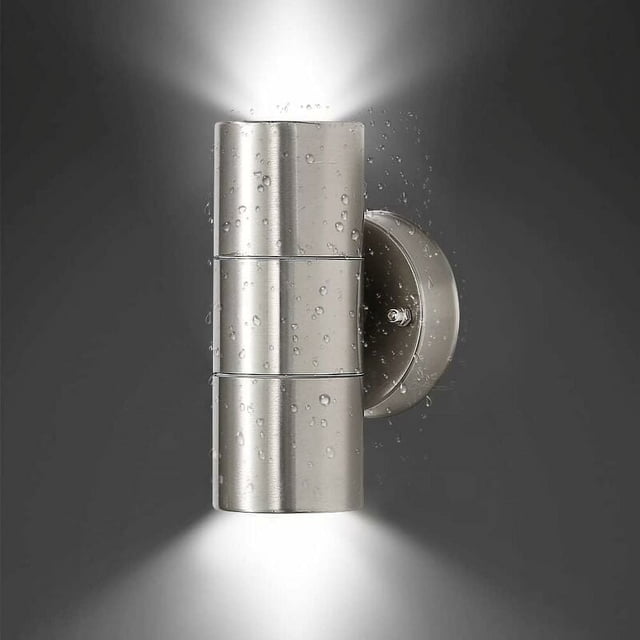 Aplique de pared exterior doble de acero inoxidable, resistente al agua IP54, con difusor de cristal templado transparente, casquillo de bombilla GU10, máx. 35 W, para patio, jardín,
