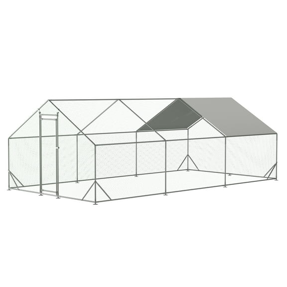 Witaxima Walk-In Chicken Run with Anti-UV Cover, Galvanized Metal Poultry Cage for Outdoor Use, 10ft x 20ft x 6.56ft Silver Animal Enclosure for Hens Ducks Rabbits