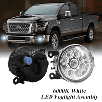 Pair Round LED Fog Lights for Nissan TITAN 2017-2019, 55W White Clear Off-Road Lamps Black Front Bumper LED Fog Lights Assembly