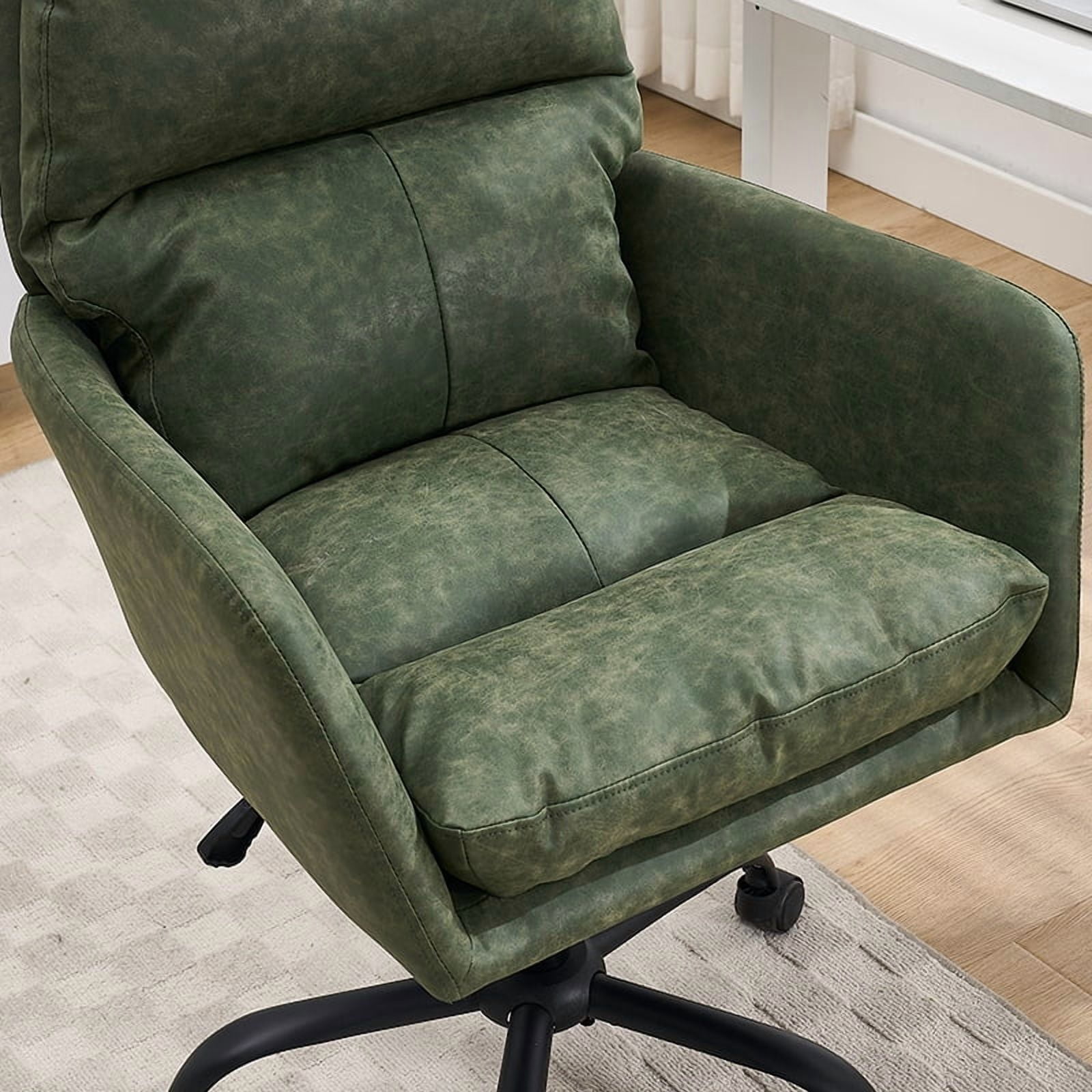 Ergonomic PU Leather Office Chair with Height Adjustment and High-Density Foam Cushion, Modern Desk Chair for Work and Study, Green
