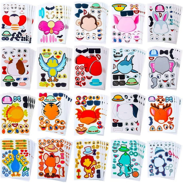 Pegatinas Sinceroduct Make Your Own, 100 unidades para niños, 20 animales