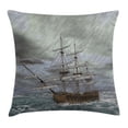thumbnail image 1 of Nautical Throw Pillow Cushion Cover, Old Ship on the Ocean in Wave Rainy Stormy Weather Fantasy Illustration, Decorative Square Accent Pillow Case, 16 X 16 Inches, Grey Slate Blue Umber, by Ambesonne, 1 of 2