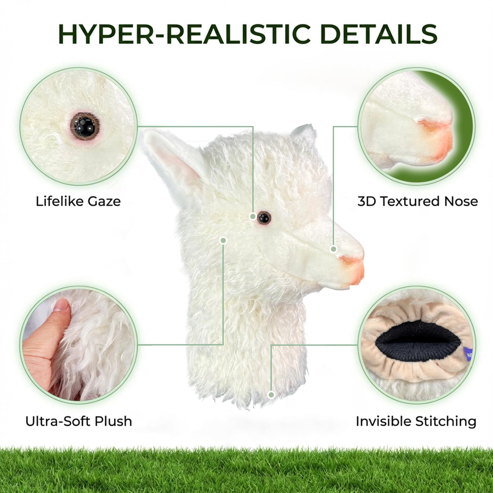 FurEverClone White Alpaca Golf Club Headcover, Dog Golf Driver & Woods Club Cover, Golden Dog Golf Head Cover
