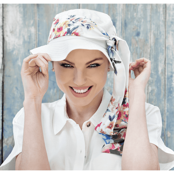 Fiorella (Fiori de Bosque Blanco) Sombrero y Bufanda de Verano de Moda de Lujo para Mujer, Gorro para el Sol / Sombreros para el Sol / Sombrero de Playa / Protección UPF 50+ / Talla Nica / Regalo para Ella