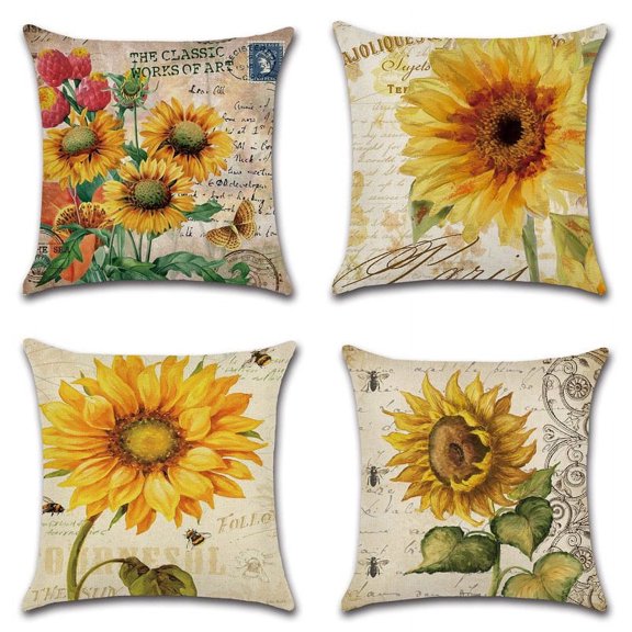 Sunflower Throw Pillow Covers, Summer Outdoor Yellow Sunflowers Floral Throw Pillow Case For Sofa Bedroom Living Room Bed Couch Home Sweet Home Cushion Covers Decorative, 18 X 18 Inches