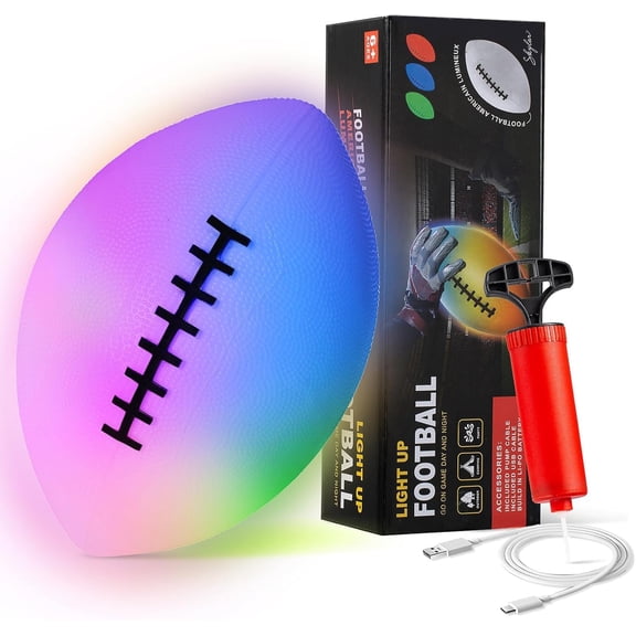 SKYLAR LED Light Up Football, Glow in The Dark Football, Durable Outdoor Adult & Kids Football, 4 Light Up Modes, Includes Air Pump, USB-C Cable, Perfect for Evening Play, Beach & Gift Ideas