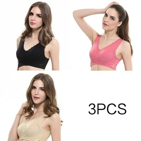

QWZNDZGR 3pcs/set Push Up Bras for Women Lace Solid Color Cross Side Buckle Wireless Plus Size Women Sleep Bra Soft Bralette Top