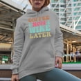 thumbnail image 2 of Coffee Now, Wine Later Quote, Groovy Retro Wavy Text Merch Gift, Heather Grey Hooded Sweatshirt or Hoodie, Small, 2 of 5