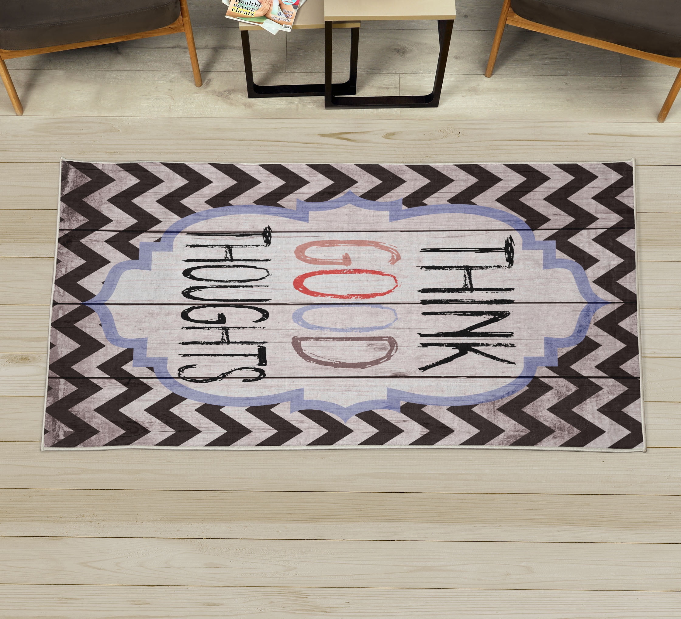 Text On Rug Saying Decorative Rug, Think Thoughts Message with Rainbow Colored ...