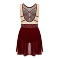 thumbnail image 3 of Sholeno Kids Girls Latin Lyrical Dance Dress Shiny Rhinestone Crisscross Back Ballet Leotard Dress Dancewear Burgundy 10, 3 of 6
