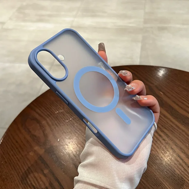 Matte Translucent Clear For Magsafe Wireless Charge Magnetic Case for iPhone 16 15 14 Plus 13 12 11 Pro Max Soft Bumper Cover Sierra Blue For iPhone 12