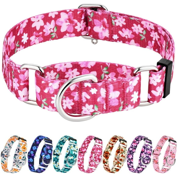 shiyou-Martingale Collar for Dogs with No Buckle Female Designer Floral Dog Collar Nylon No Pull Dog Collars for Small Dogs,Japanese Pink,S