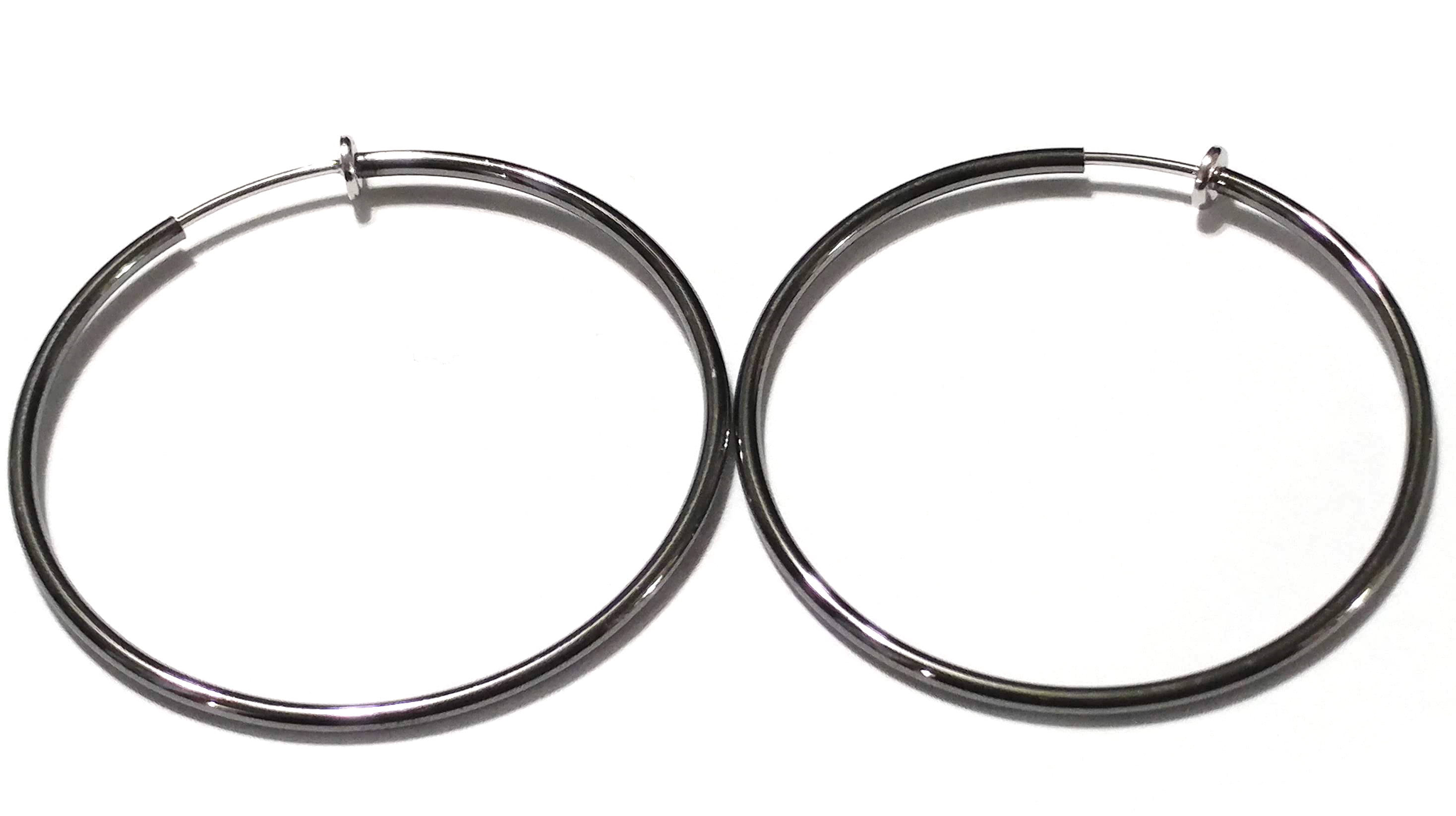 Clipon Earrings Gun Metal Silver Hoop Earrings 2 inch Hoop 50mm