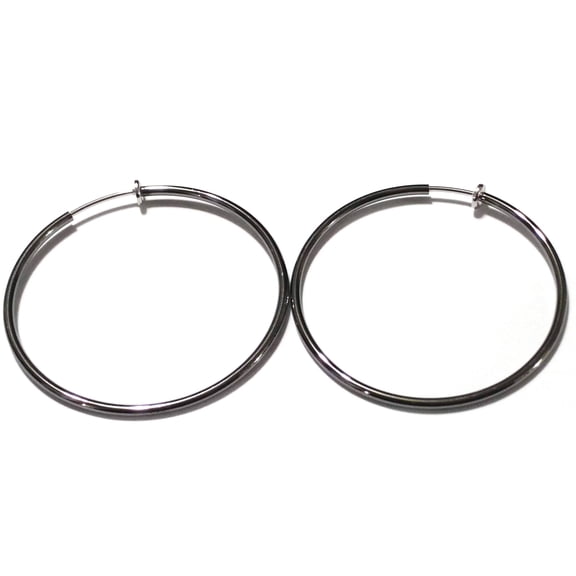 Clip-on Earrings Gun Metal Silver Hoop Earrings 2 inch Hoop 50mm