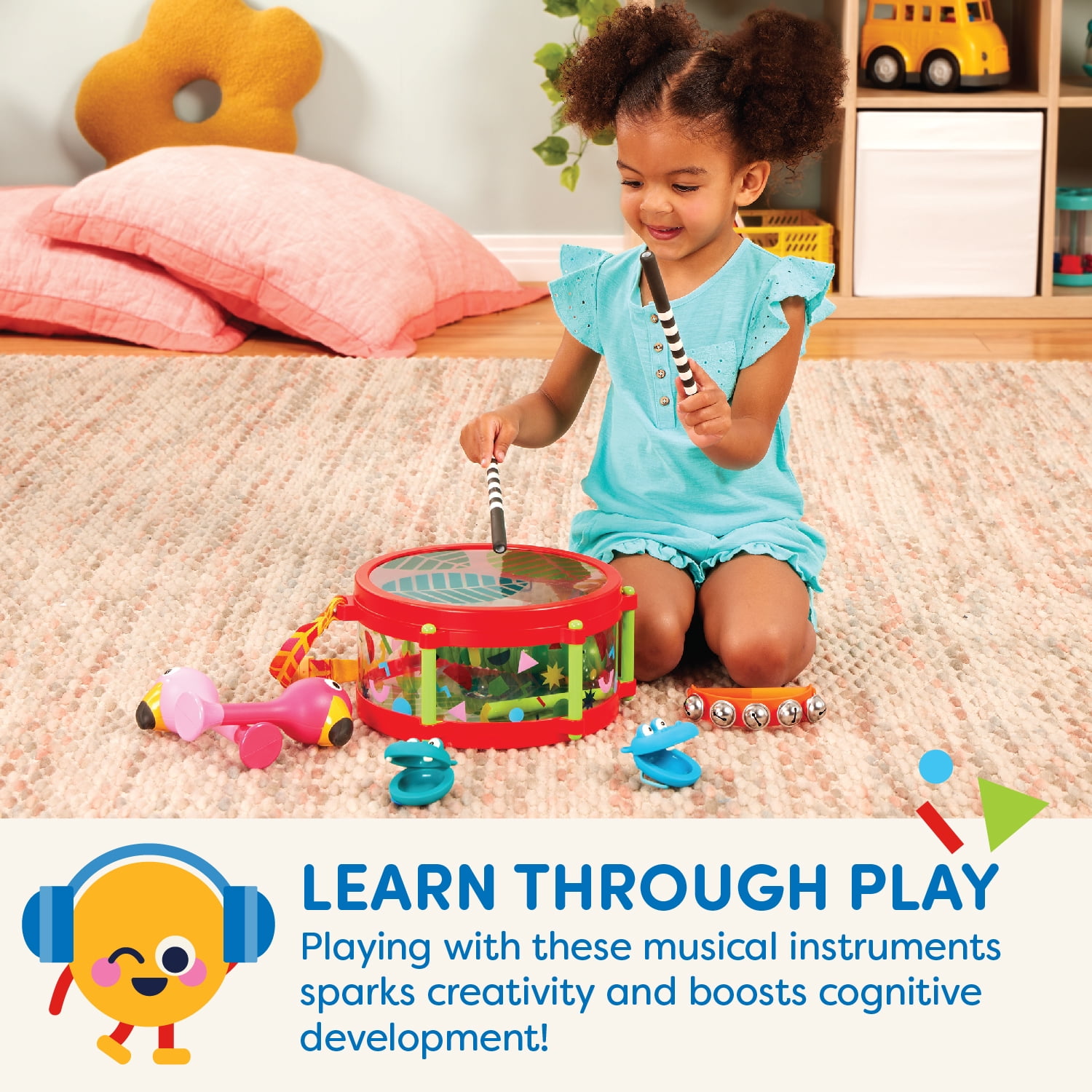 Battat Animal Jamboree Toy Drum and 4 Musical Instruments, Toddler and Preschool Toys  (图4)