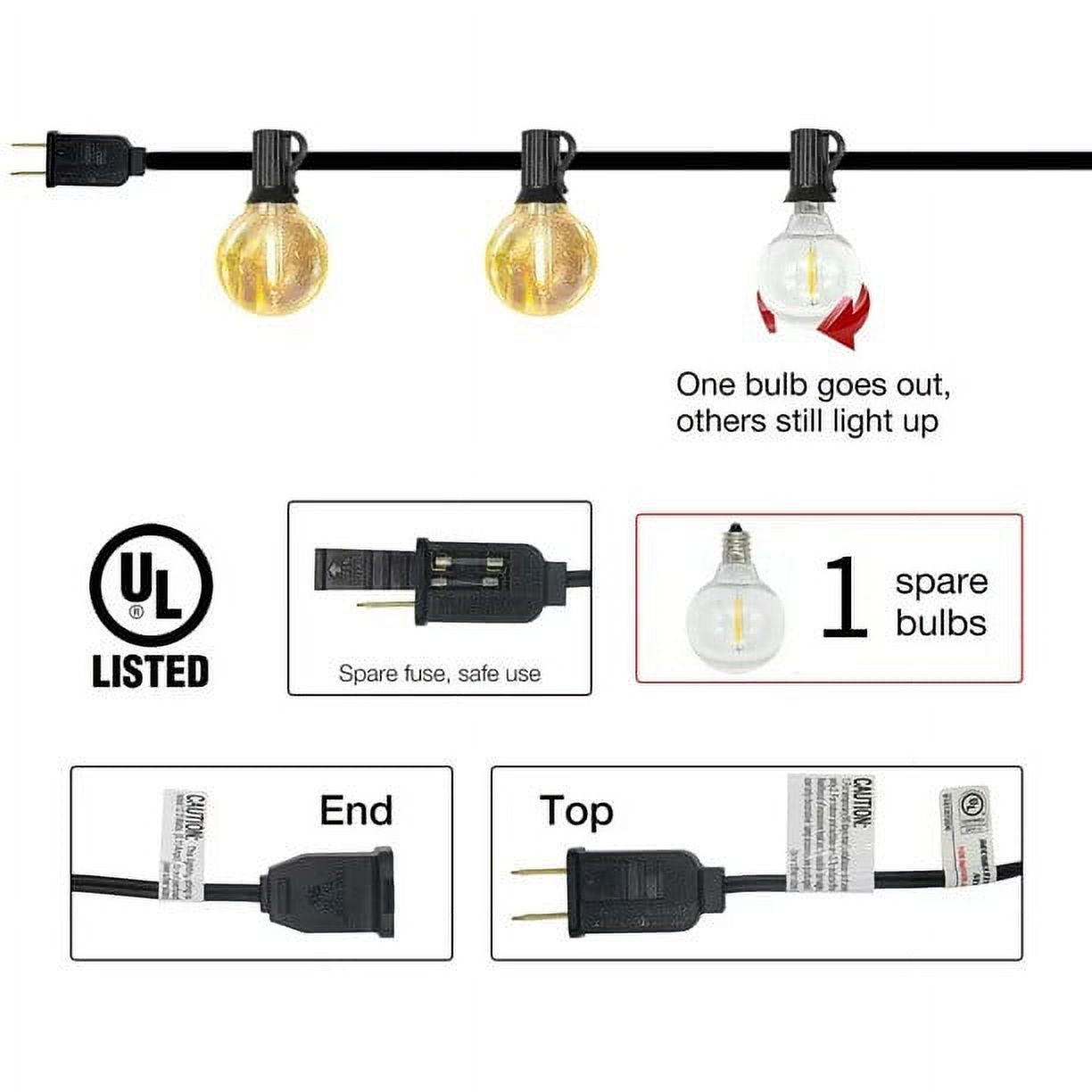 DAYBETTER Outdoor String Lights,100ft,with 50 G40 Edison Vintage Bulbs,Waterproof for Patio Garden Gazebo Bistro Cafe Backyard - image 4 of 10