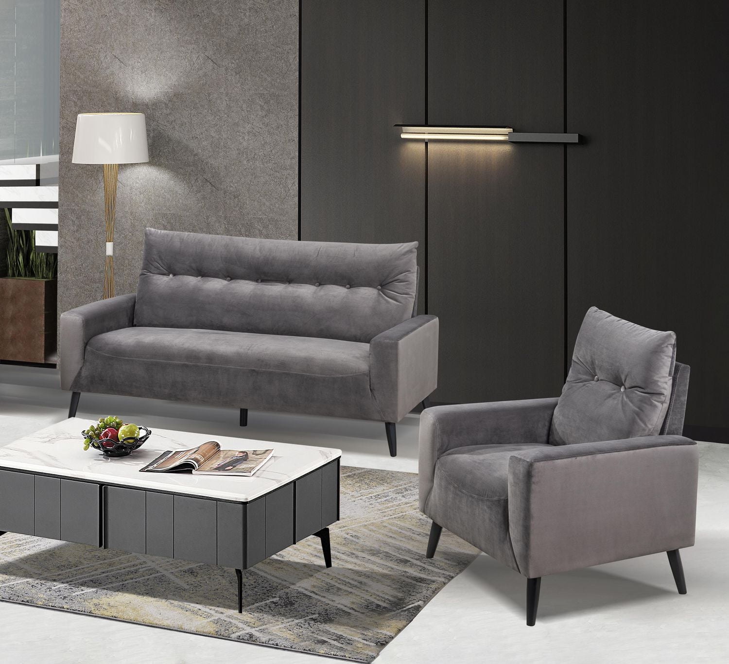 Topline Home Furnishings Ensemble mobilier 2 pièces : sofa et fauteuil en velours