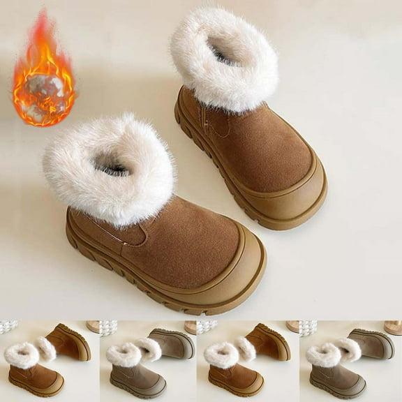 Mwjwdo Girl's Snow Boots Short Boots Thick Fleece Lining Casual Fashion Comfortable Warm Boots for Kids Toddler Little Kids Winter Footwear Brown 23