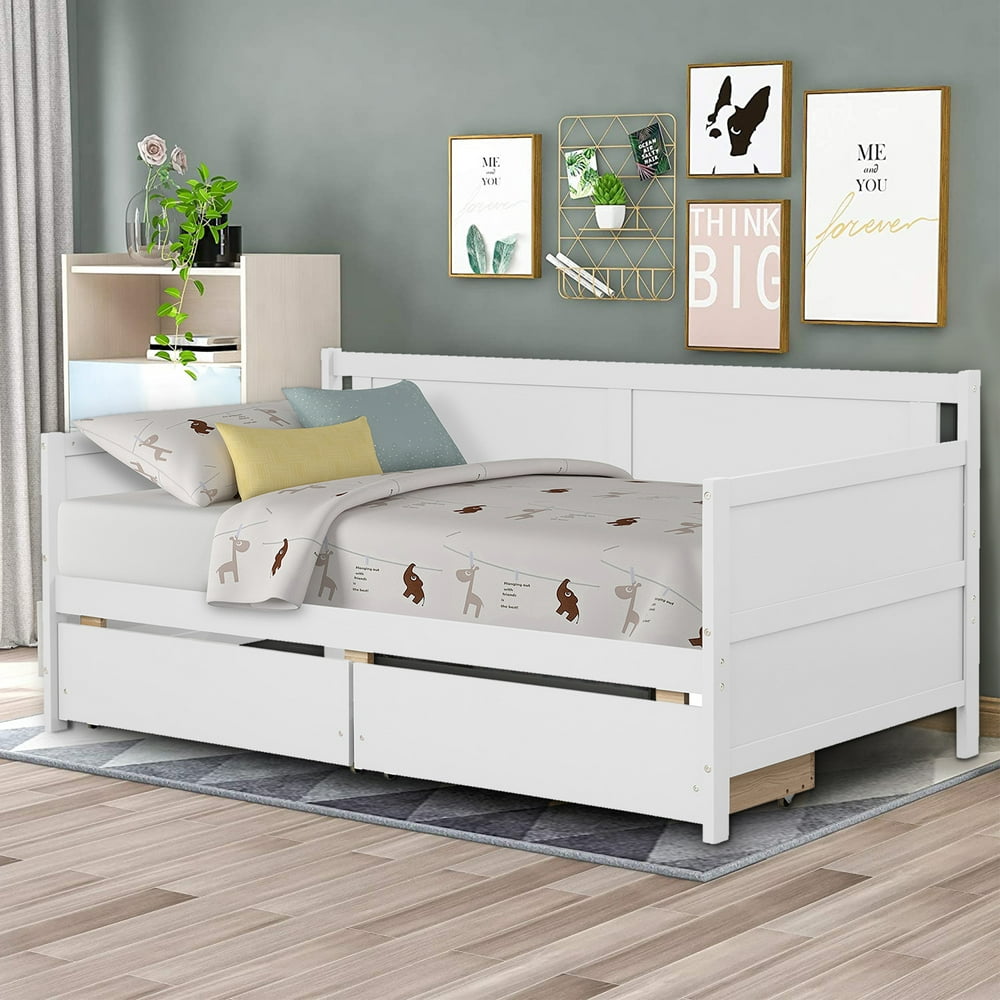 SEGMART Twin Captain’s Bed, Farmhouse Daybed Bed with 2