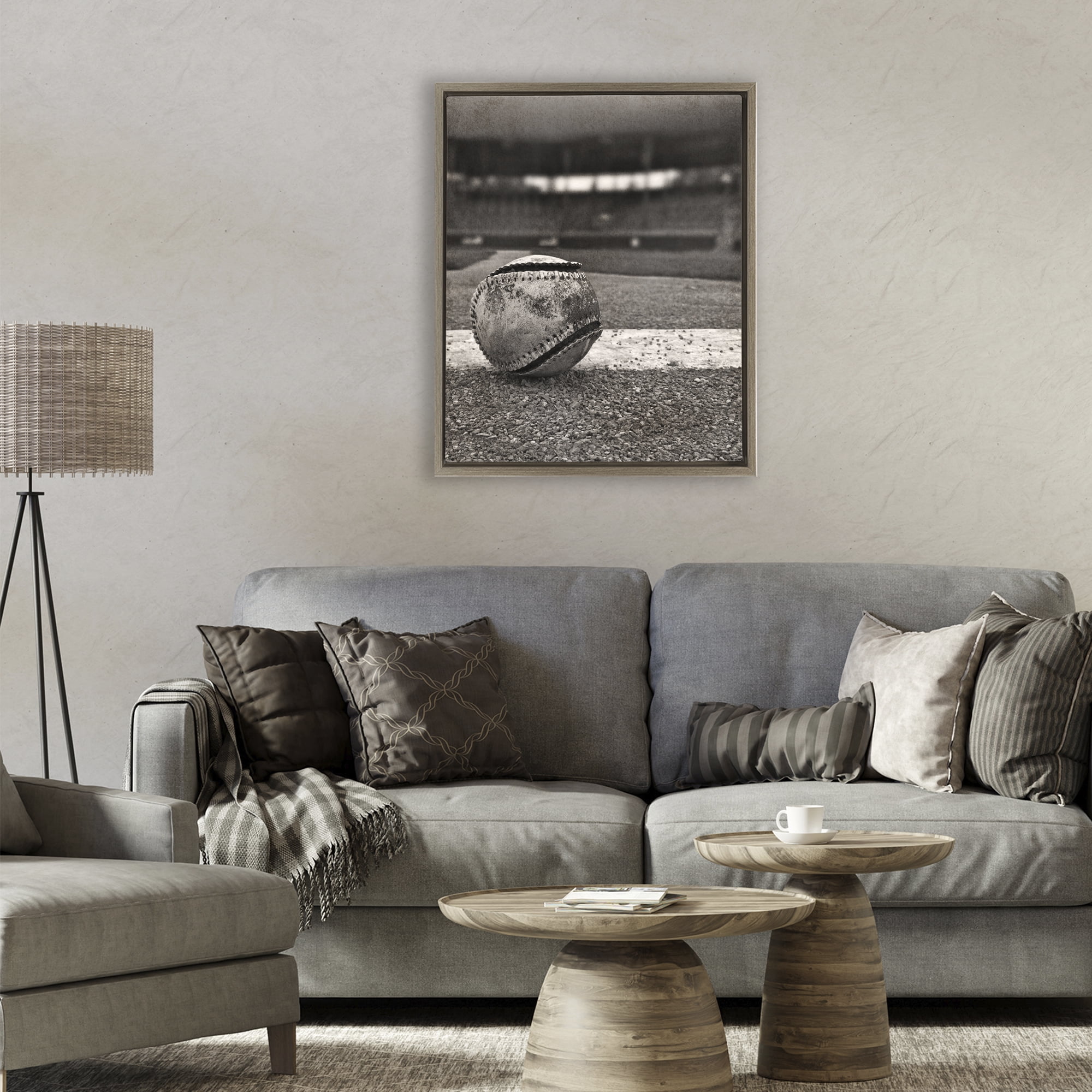 Stupell Industries Vintage Sports Weathered Baseball Brown Framed Floater Canvas Wall Art, design by Marcus Prime